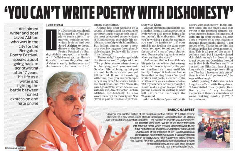 ‘You can’t write poetry with dishonesty’: Javed&nbsp;Akhtar